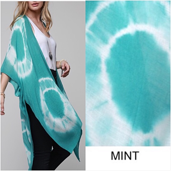 Boho Mint Tie Dye Kimono Beach Coverup O/S - Picture 4 of 5